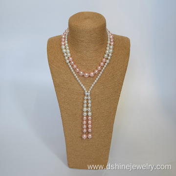 Handmade Pearl Knots Jewelry Long Shell Pearl Necklace